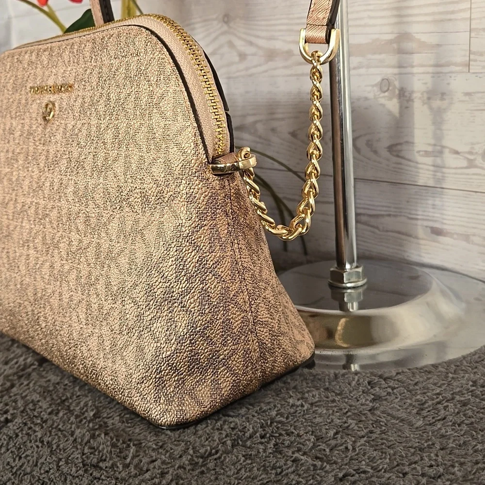 Michael Kors Cindy Dome Large Logo Pink Crossbody with Gold Hardware